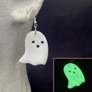 Resin Halloween Ghost Earrings White Glow in the Dark Hand Crafted